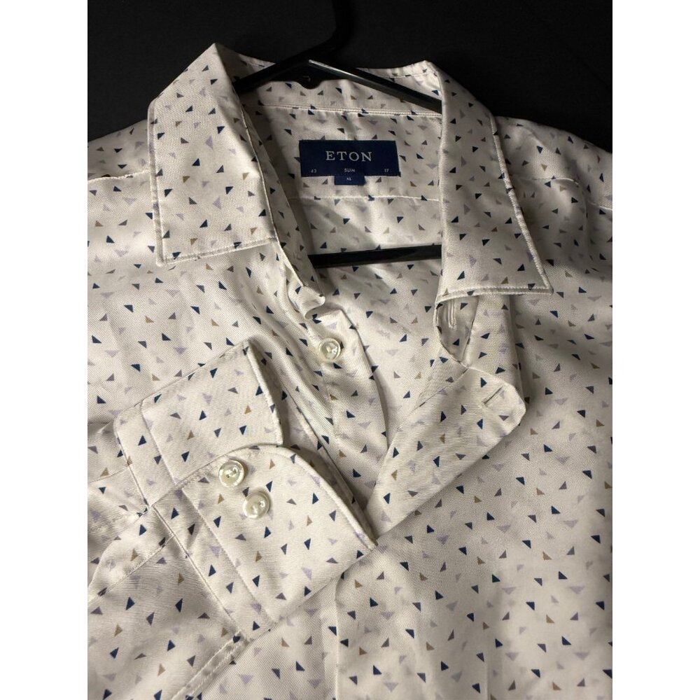 Eton Contemporary Fit Silk Dress Shirt White Mens XL Long Sleeve Geometric NWT